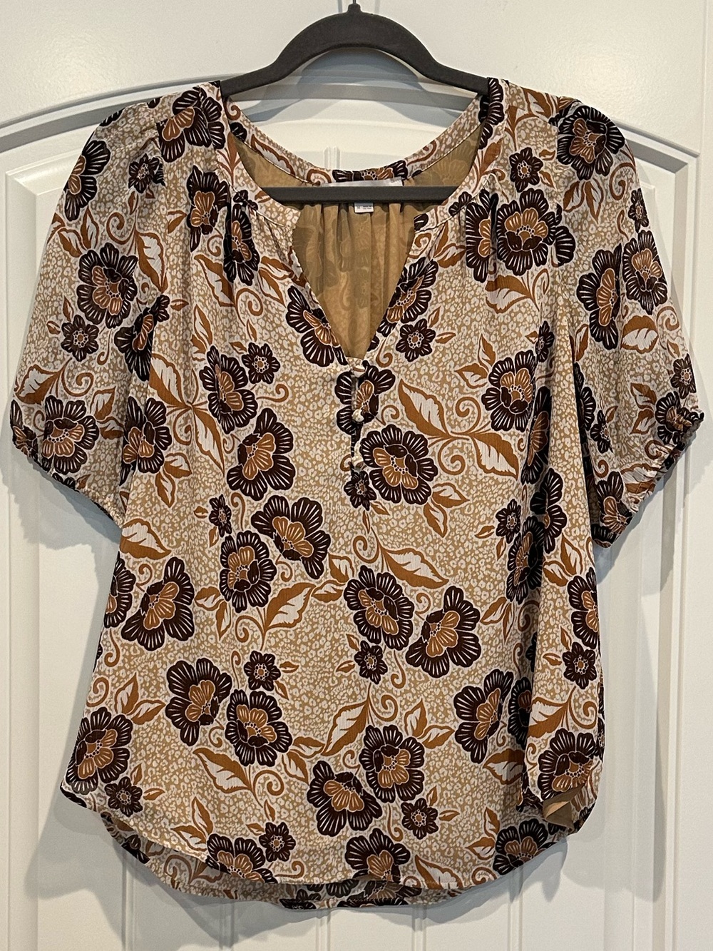 LOFT Floral V-Neck Short Sleeve Blouse